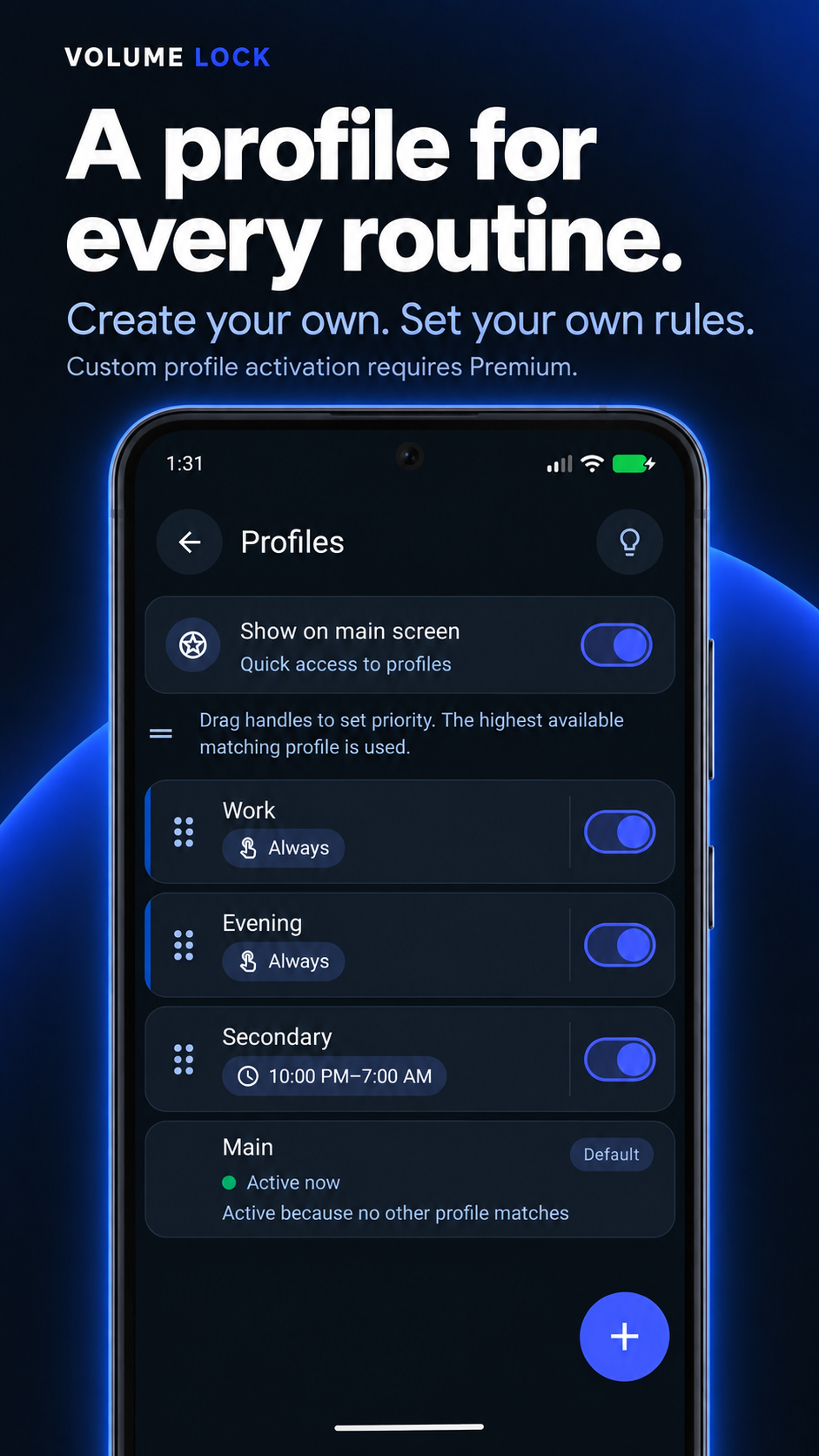 Your own profiles in Volume Lock Dark Astra.
