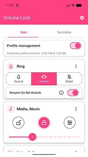 Volume Lock showing the closed padlock selected for the Media, Music channel.